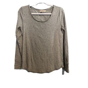 Loft Womens Blouse Medium Gray Polka Dot Long‎ Sleeve Scoop Neck Top Shirt